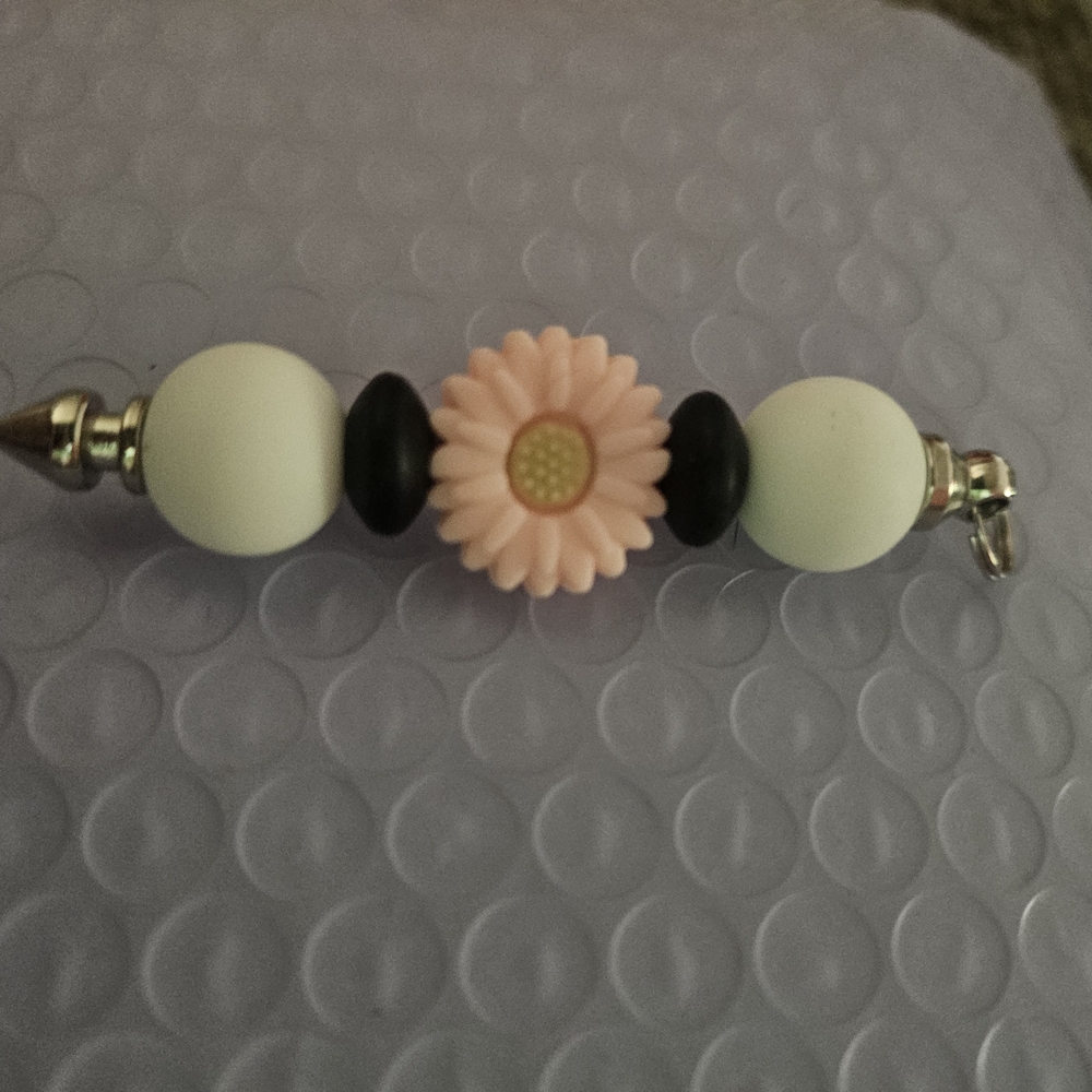 Floral Charm Bracelet with Pink and Black Beads